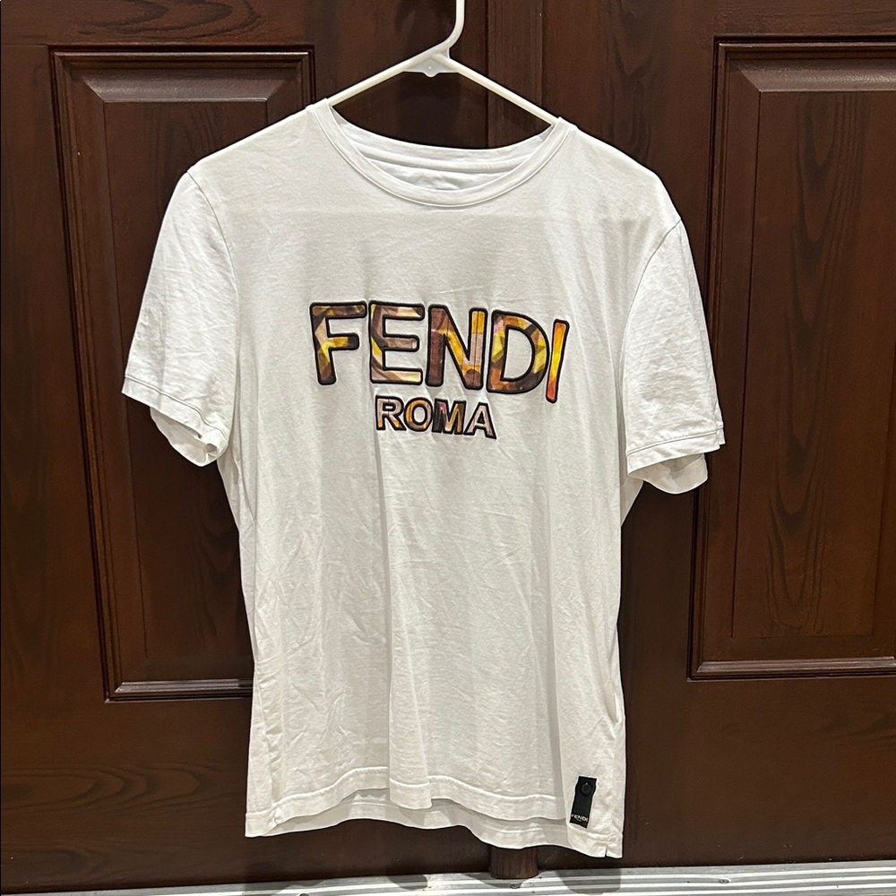 Fendi White Tee with Multicolor Logo
